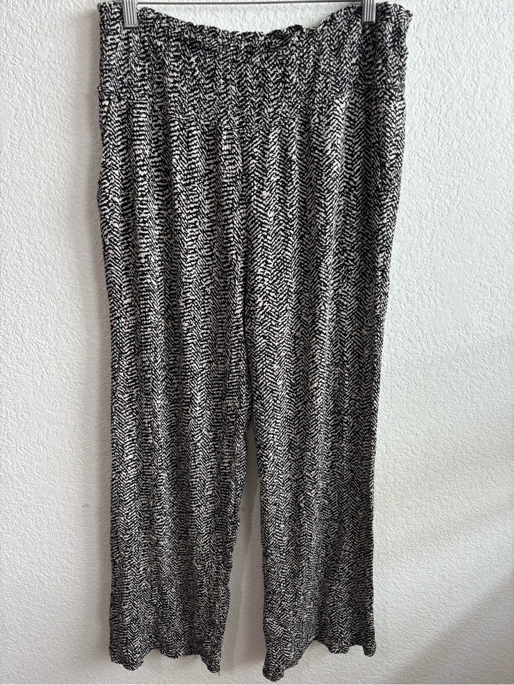Three Dots Black White Women's Large Cozy Flowy Casual Pants Wide Leg